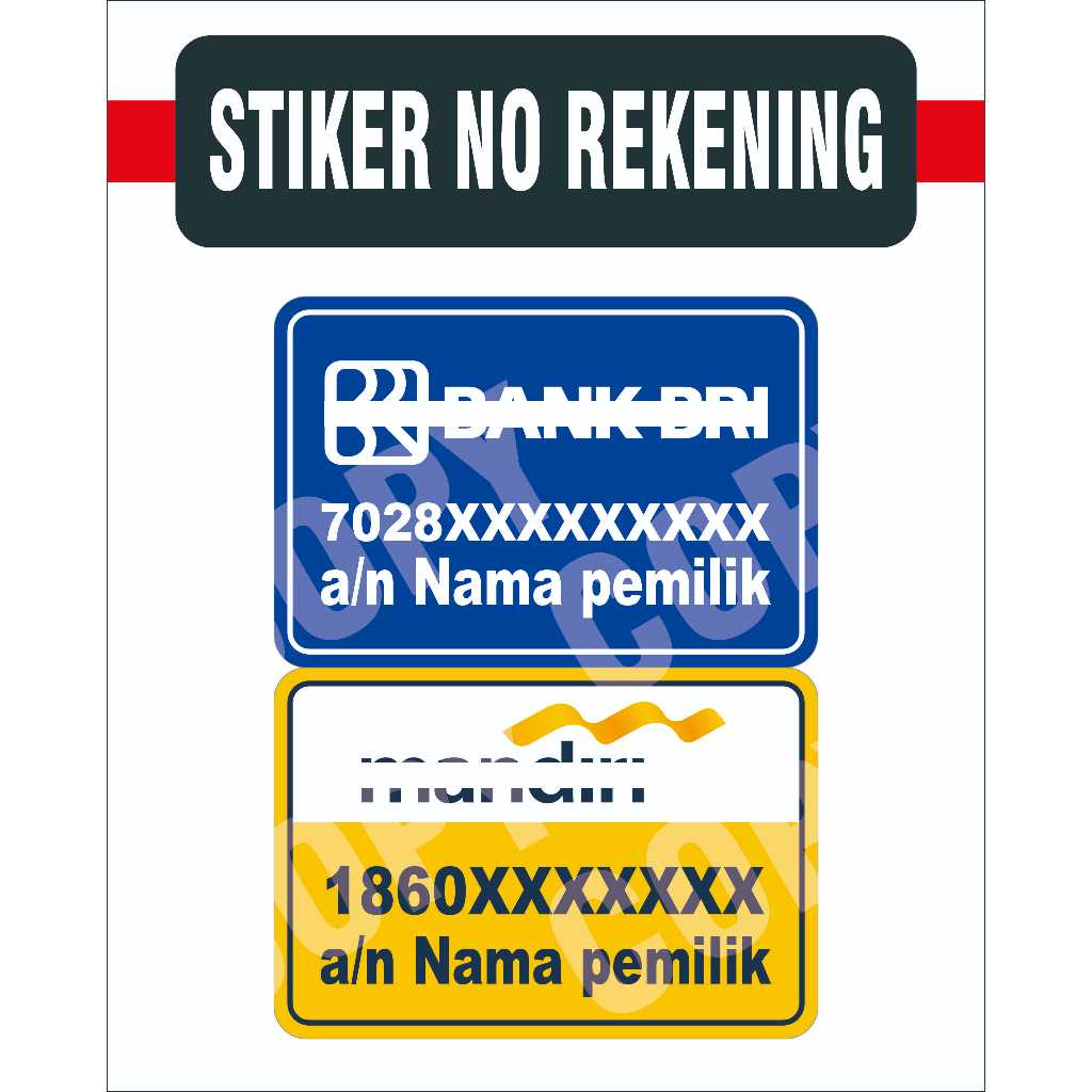 

STIKER NOMER REKENING BANK (DIJUAL PER PCS, BUKAN SATU PAKET)