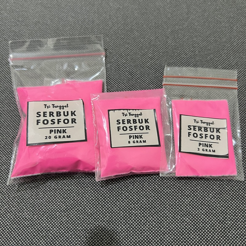 Serbuk Fosfor Pink 3gr Bubuk Sablon Glow In The Dark  Menyala Dalam Gelap Warna Merah Muda Phosphor 