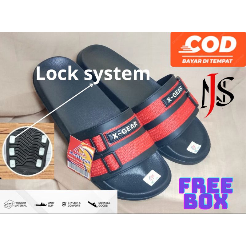 Sandal Slop Pria dan Wanita Lock System/Slip On/Sandal X-GEAR/FREE BOX