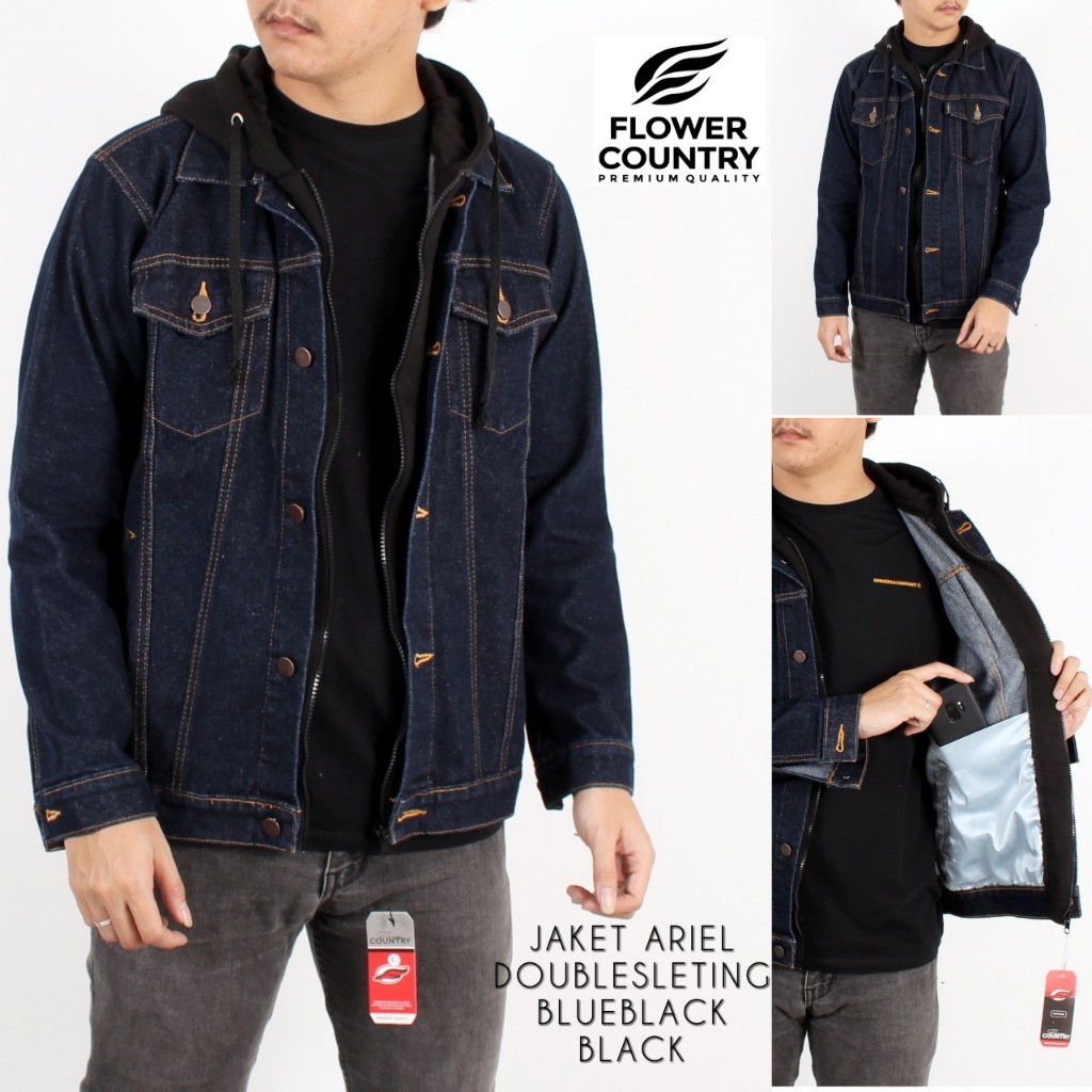 SIXTEEN - Jaket Jeans Ariel Boy Hoodie Kombinasi Jaket Boy Pria Jaket Jeans Double Sleting M L XL