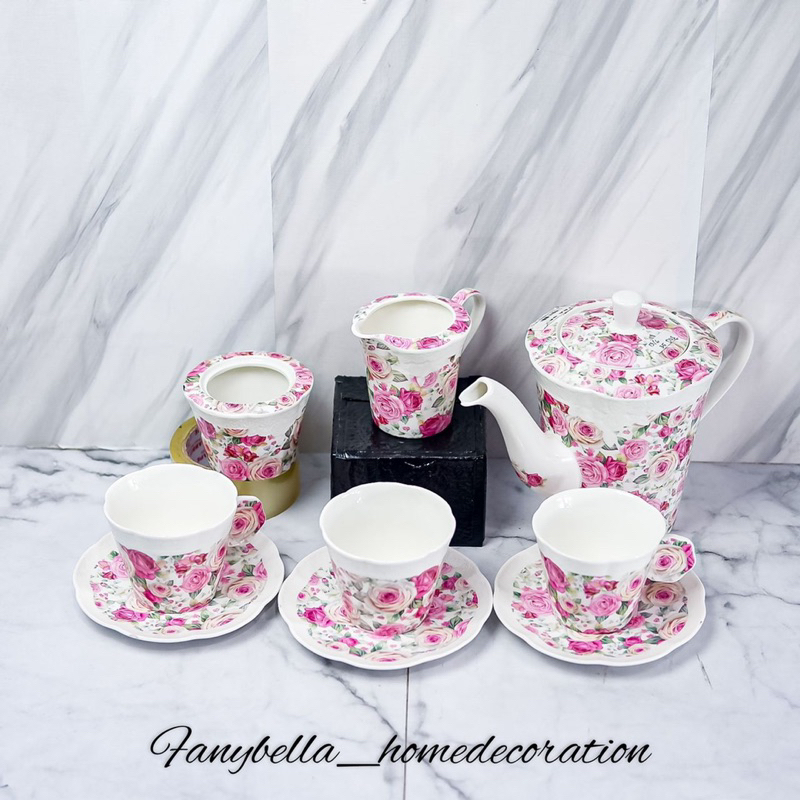 gelas set / gelas 1 set / gelas shabby chic / gelas porcelain / gelas cantik / cangkir 1 set / mug /