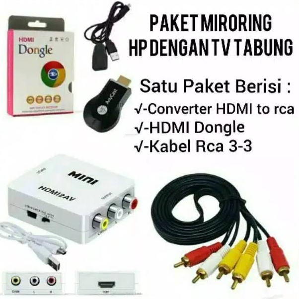 PAKET MIRRORING HP KE TV TABUNG ANYCAST HDMI DONGLE HDMI2AV  Ready