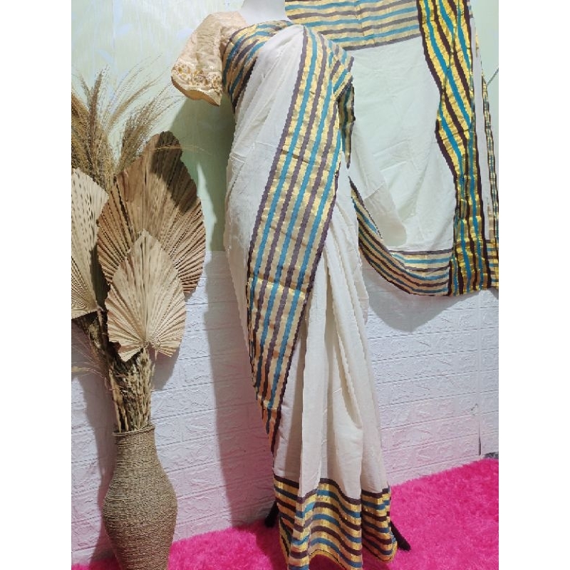 BAJU INDIA/ SAREE LILIT PUTIH BW/ LIST TINGGI