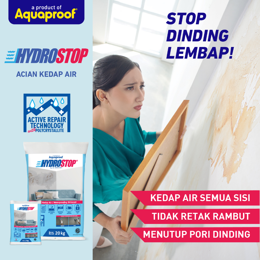 Hydrostop acian kedap air putih waterproofing skimcoat semen acian