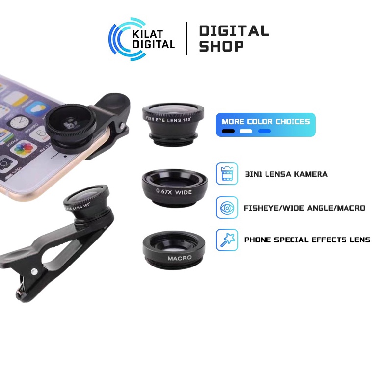 gP 3in1 Lensa Kamera Fisheye  Wide Angle  Macro  Zoom Dengan Klip on Untuk Smartphone t Paling Dicar