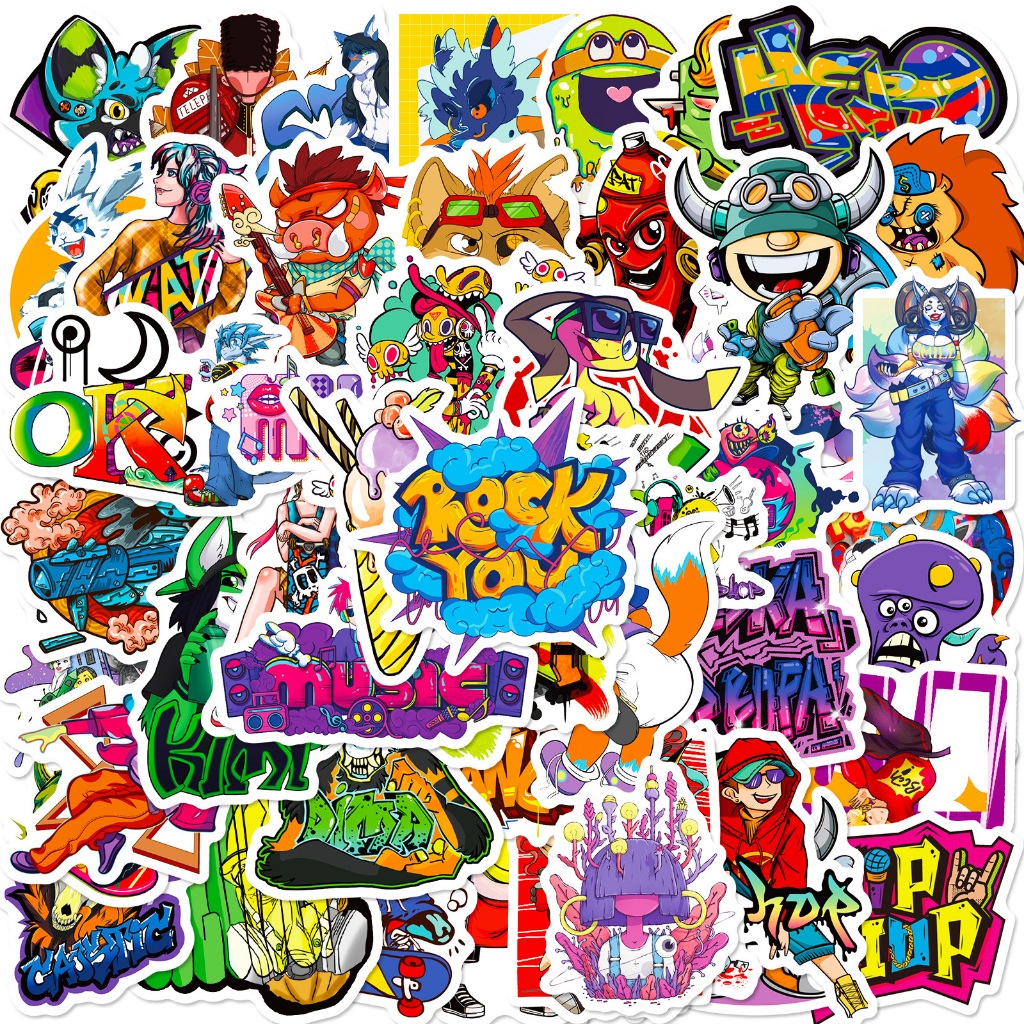 

50pcs Die Cut Sticker Animasi Anak Skateboard Gravity Keren DIY Laptop Handphone Koper Motor Bahan Vinyl Tahan Air