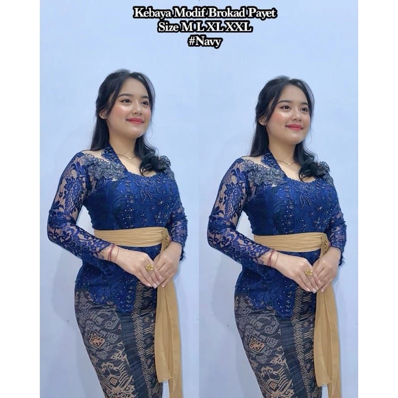 Kebaya Metalik Payet Kombinasi Bunga Tumpuk - Kebaya Modif - Kebaya Bali - Kebaya Terbaru