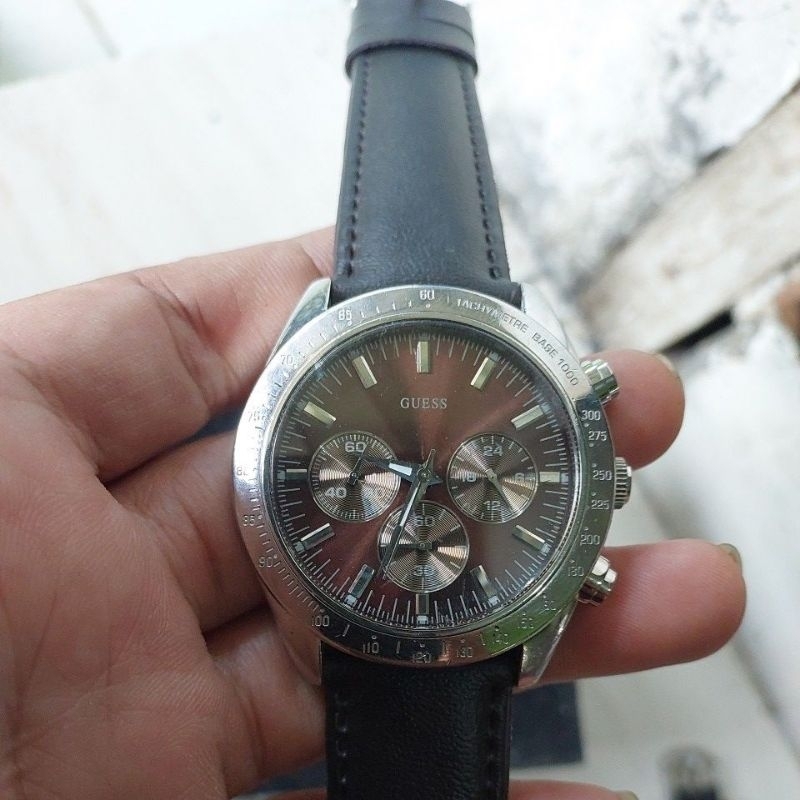 Jam tangan original chronograph Guess Steel preloved second bekas