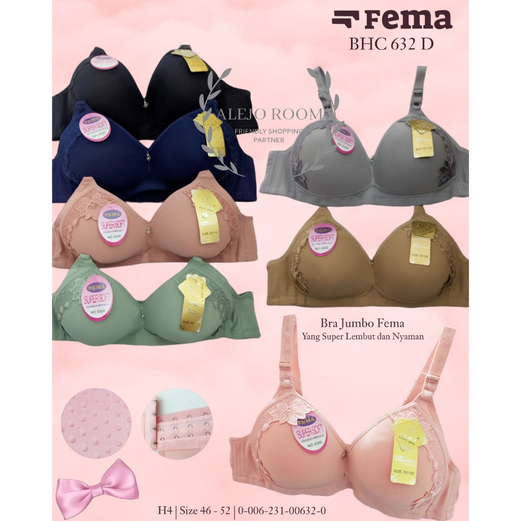 Bra / BH JUMBO Fema 632D tanpa kawat /BH bordir cup D /bh jumbo size 38-46 KAIT 3