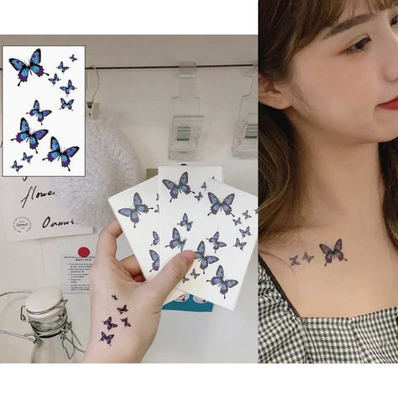 ( diolyn.id ) C01-C30 Tato tatto stiker kupu kupu biru temporer Sticker tatto butterfly navy blue st