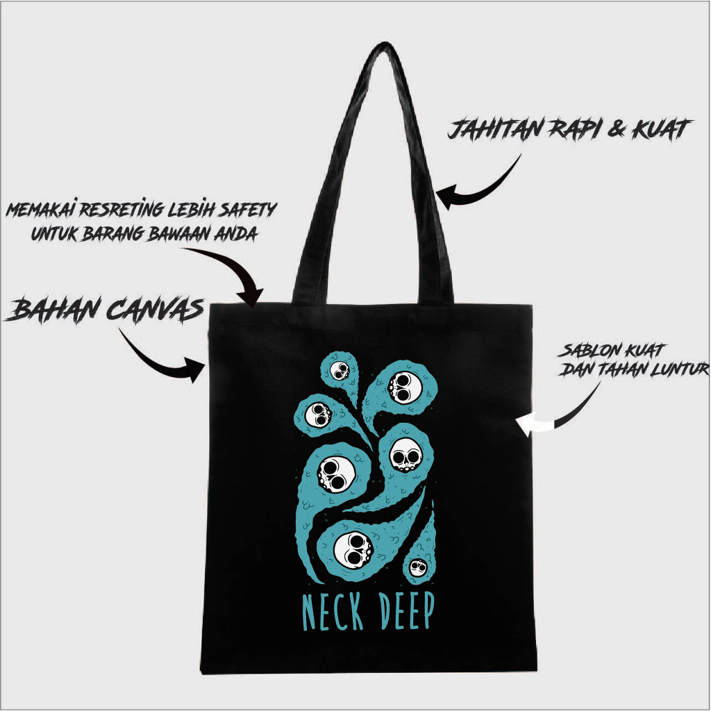 TOTEBAG NECK DEEP BAHAN CANVAS DRILL TEBAL / TOTEBAG BAND NECK DEEP METAL