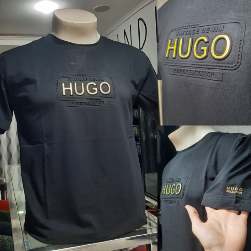 KATALOG TERBARU KAOS HUGO SELECTION ☆☆ 100% ORIGINAL ♡♡ WARNA HITAM DENGAN EMBOSE TIMBUL EMAS