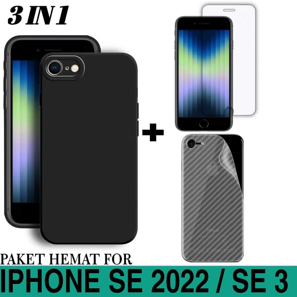 SOFT CASE IPHONE SE 2022 CASE LIQUID PRO CAMERA FREE TEMPERED GLASS + SKIN CARBON