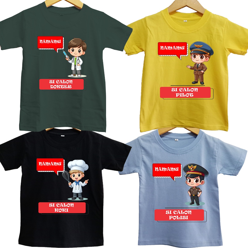 Kaos Anak Profersi Cita Cita Cetak Nama Baju Anak Laki Laki Perempuan Dokter Koki Pilot