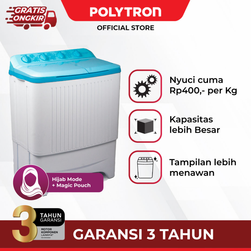 POLYTRON Mesin Cuci 2 Tabung Giant Series  8 KG - PWM 8073B