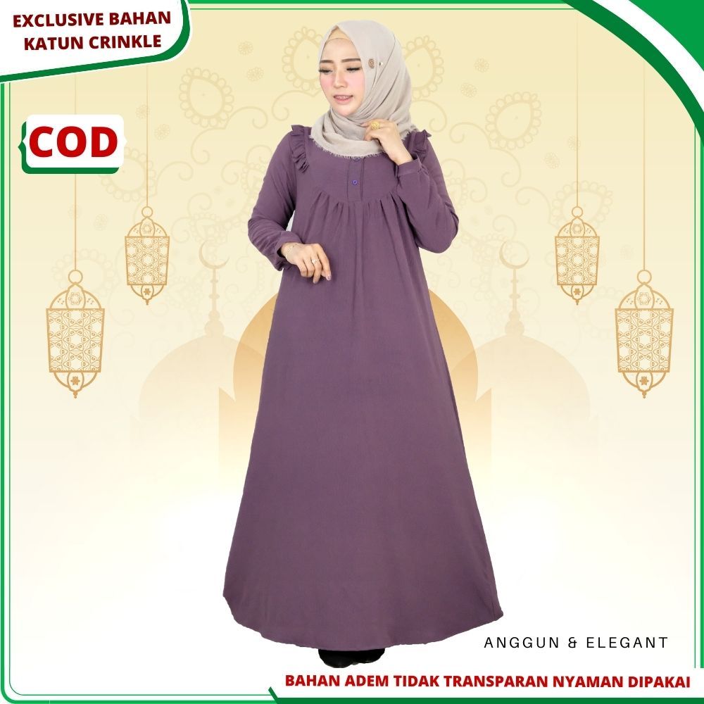 Baju Gamis Wanita Remaja Polos Bahan Katun Crinkle Premium Adem Warna Hitam Salem Elegan Terbaru  Ke