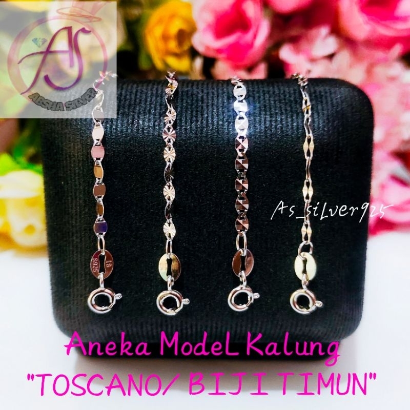 KALUNG PERAK TOSCANO ASLI SILVER 925 LAPIS MAS PUTIH_KALUNG UNISEX BIJI TIMUN