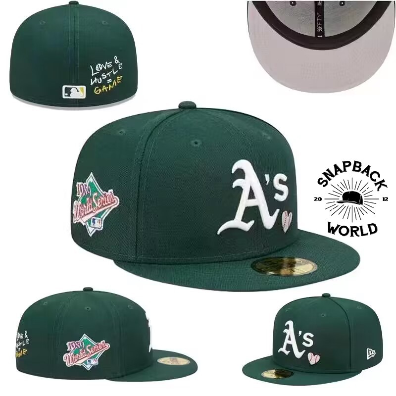 Oakland Athletics army green fitted cap snapback import world series