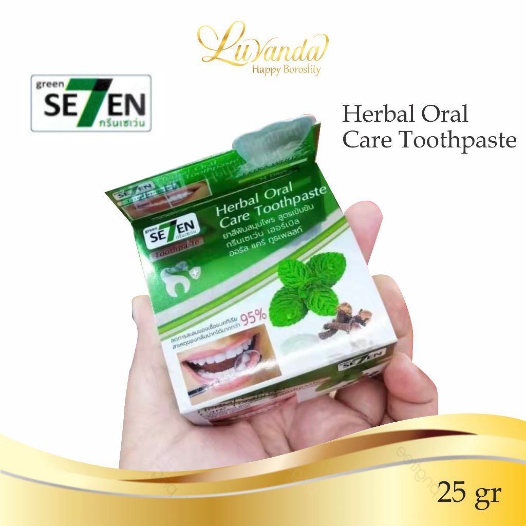Green Se7en Herbal Oral Care Toothpaste 25 GR Ori Thailand