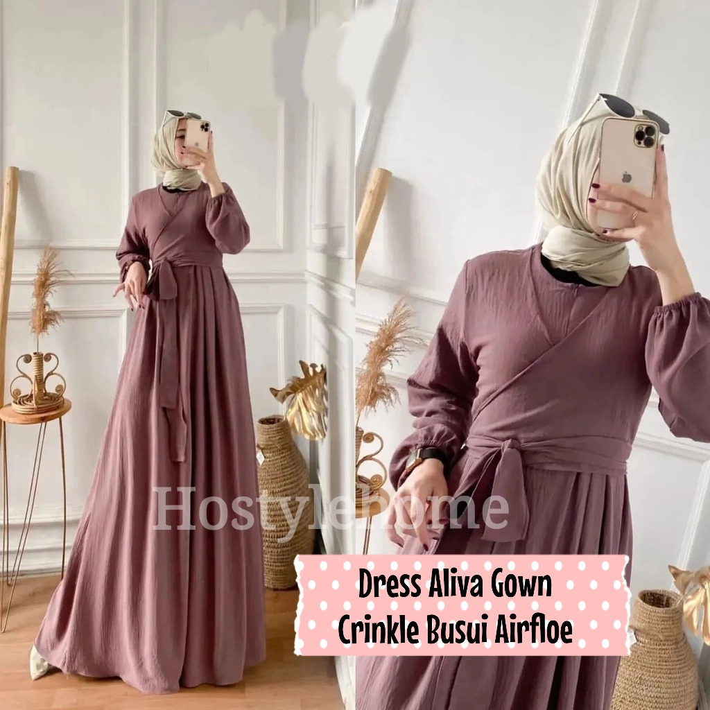 ALIVA - DRESS CRINKLE AIR FLOW/GAMIS MAXY KONDANGAN REMAJA PEREMPUAN/GAMIS WANITA/ GAMIS LEBARAN JUM