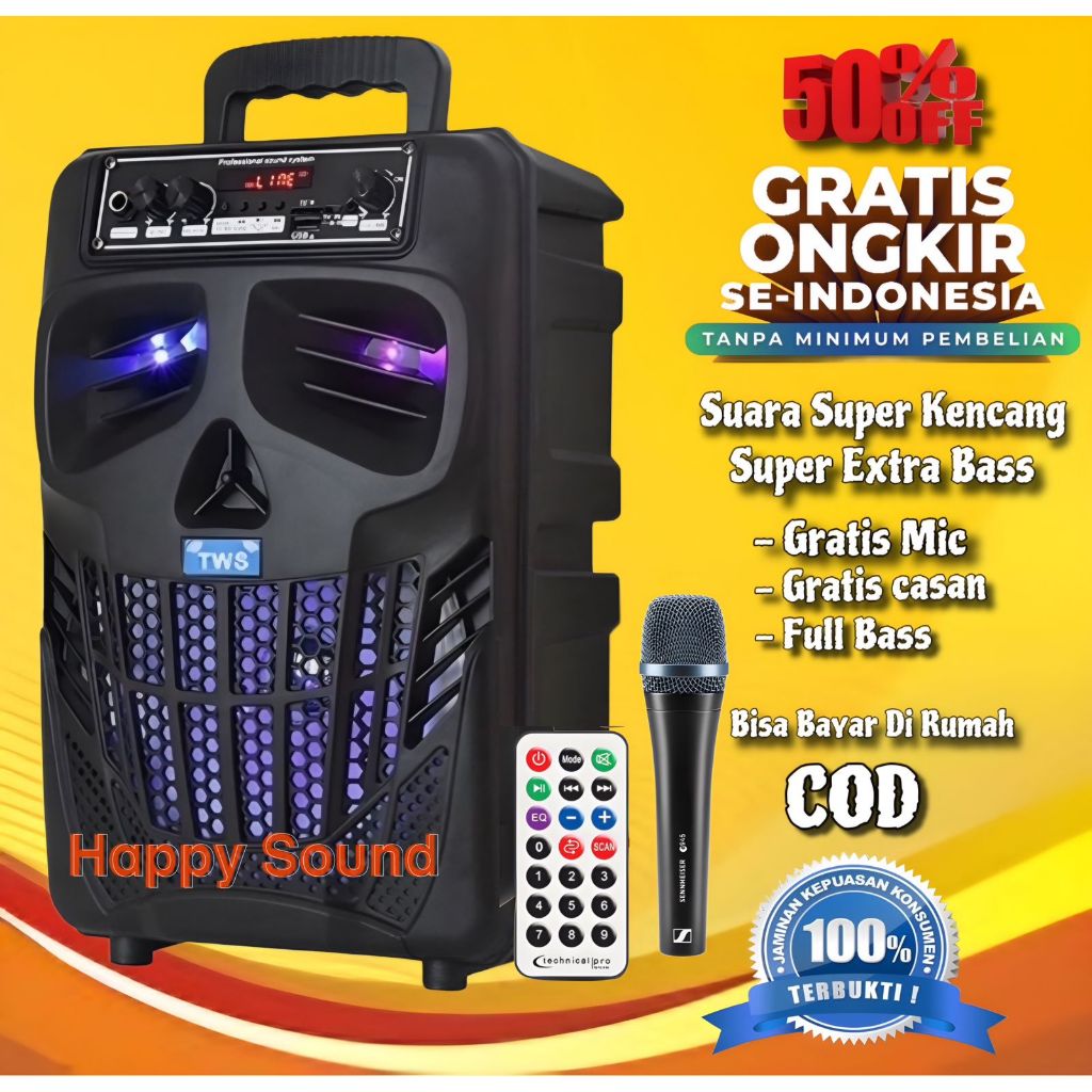 TERMURAH Speaker Bluetooth Karaoke Ukuran Besar Jumbo Full Bass Bonus Mic Salon Spiker Aktif Lowspik
