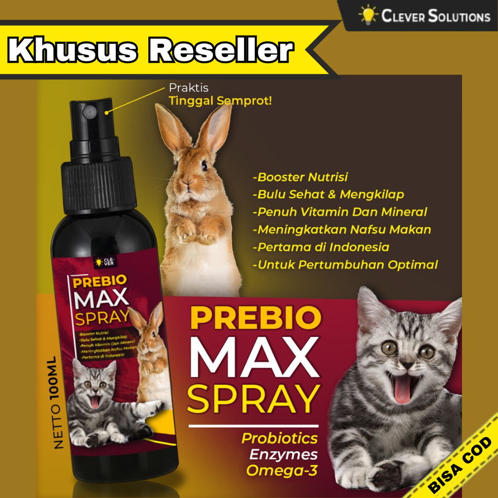 Clever Solutions (RESELLER) - PREBIO MAX SPRAY Vitamin Booster Nutrisi Makanan Kucing Pelebat & Penu