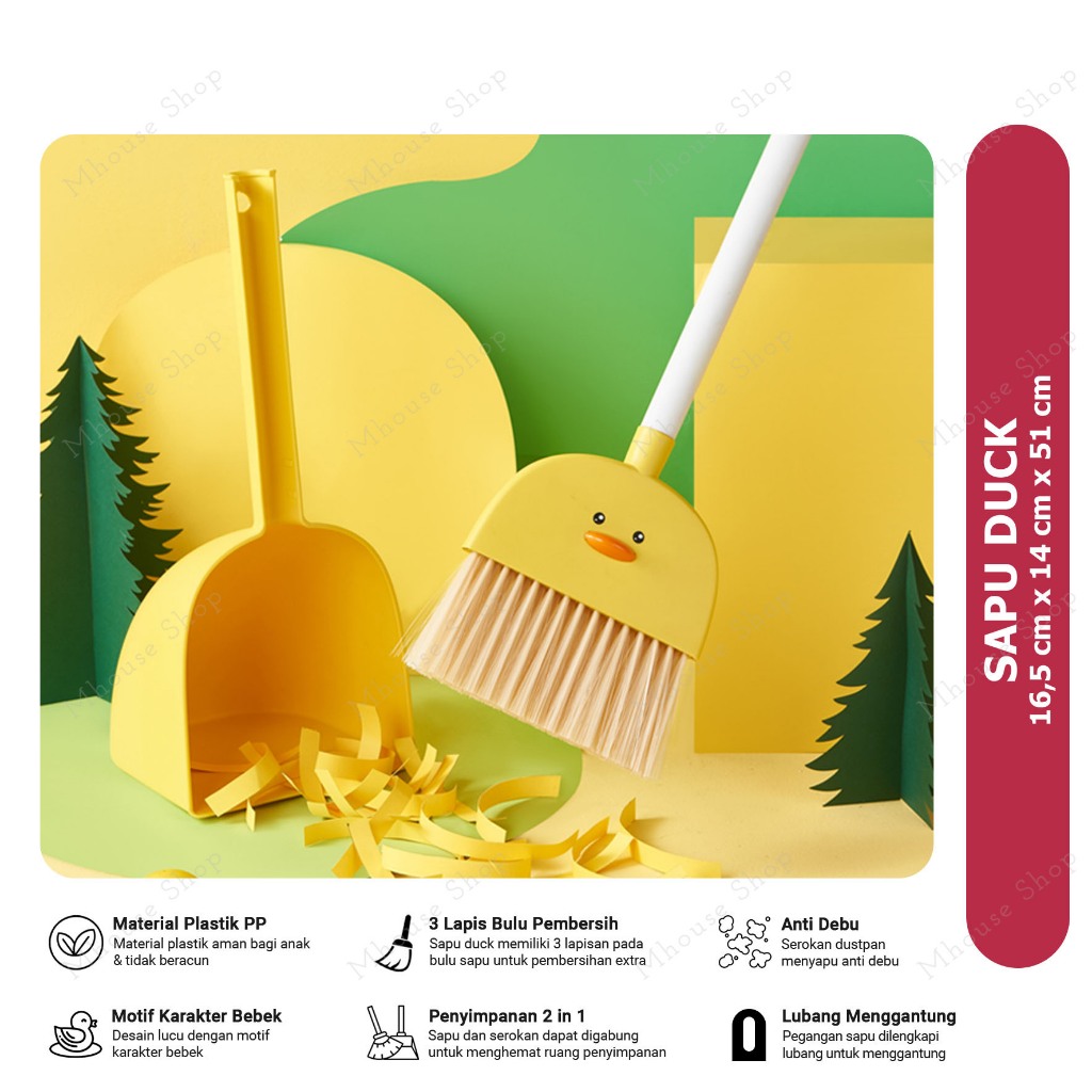 SET SAPU LANTAI MINI CUTE DUCK BROOM / SET SAPU PENGKI MINI LUCU DUCK / SET SAPU DAN SEROKAN MINI AN