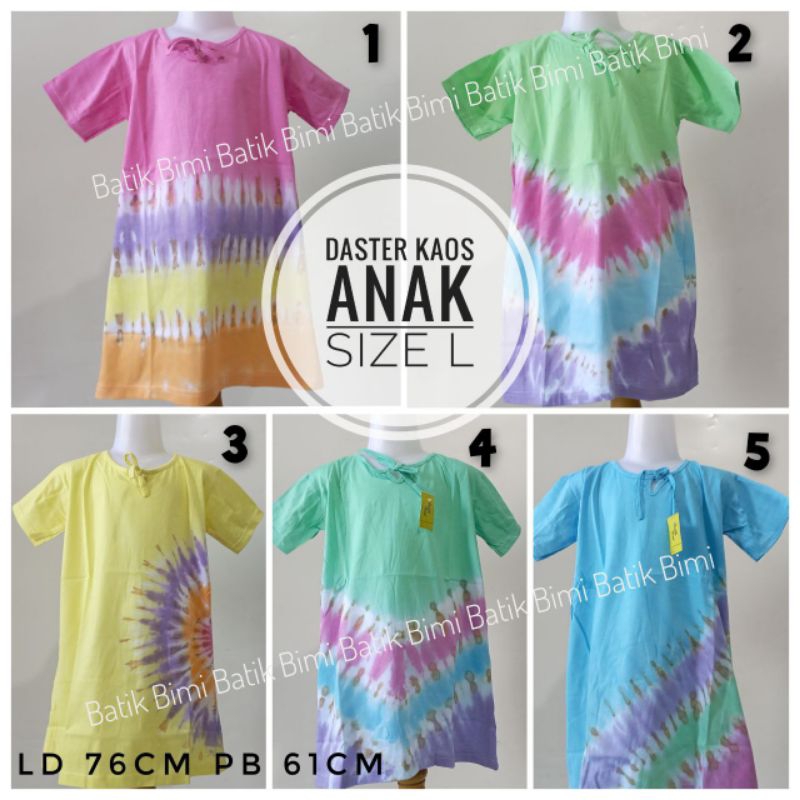 Daster kaos anak batik tiedye warna cerah ceria size L usia 4,5,6 tahun