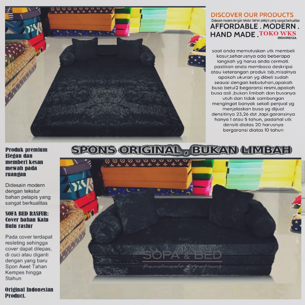 Sofabed Karakter Bulu Rasfur Kasur Lipat Spon Fullset Bantal Guling