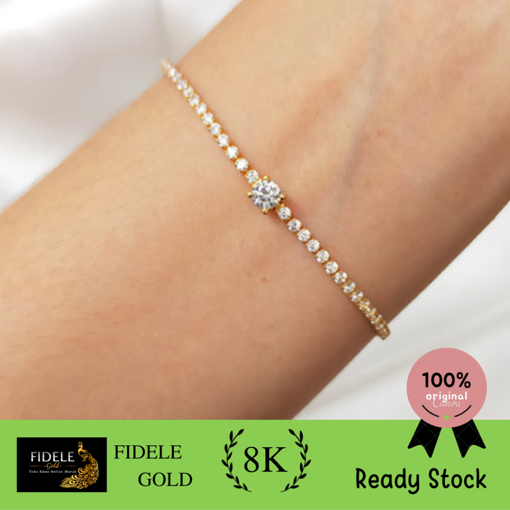 Gelang serut permata emas asli 375 UBS permata fashion