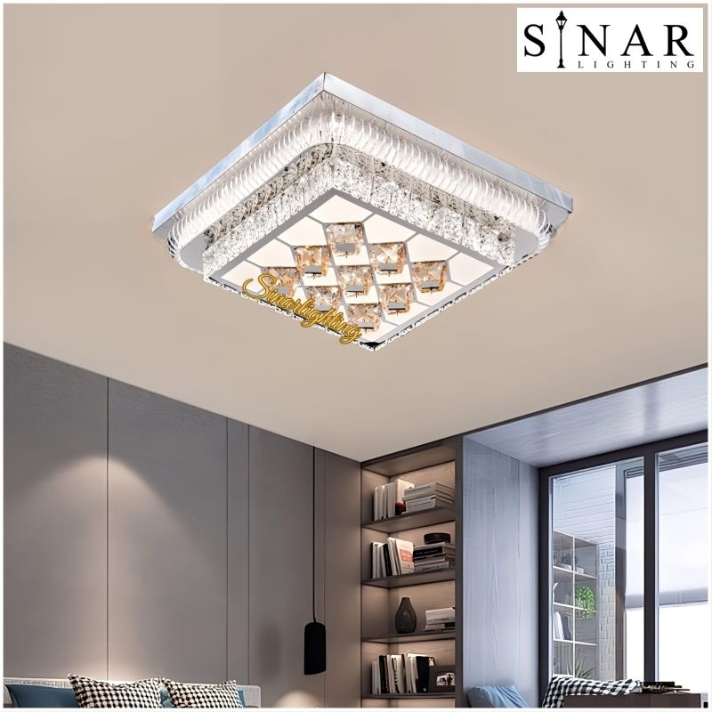 Lampu plafon kristal LED Kotak lebar 50 cm S90089