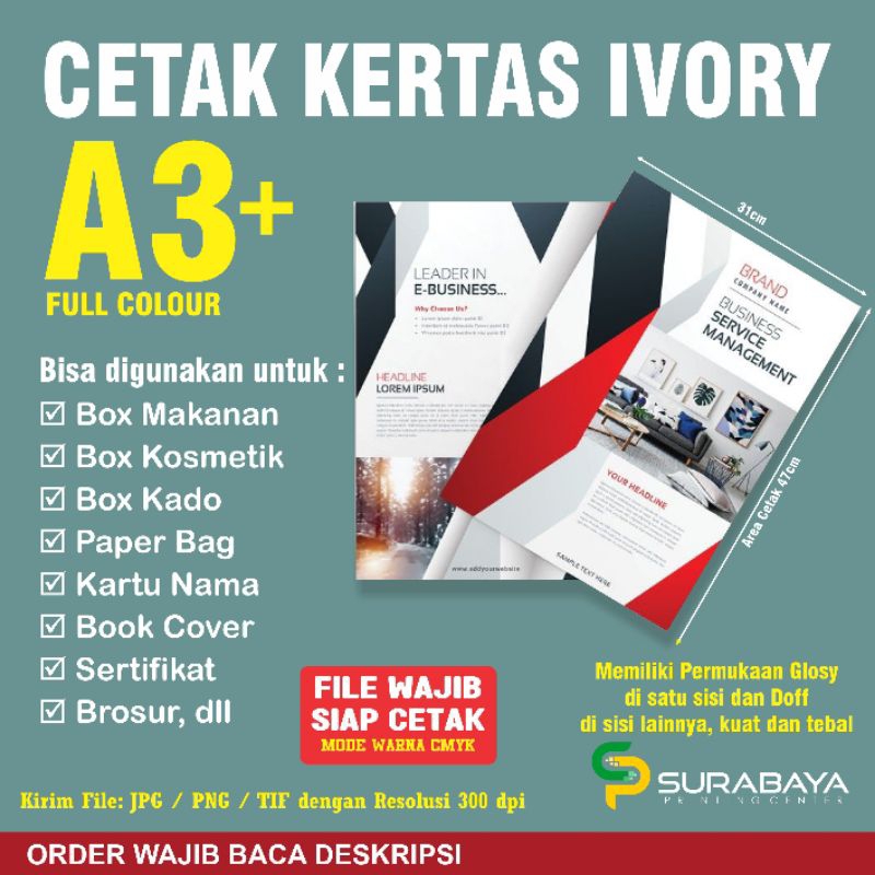

Cetak Kertas Ivory 250g Full Colour Ukuran A3+ Murah Berkualitas
