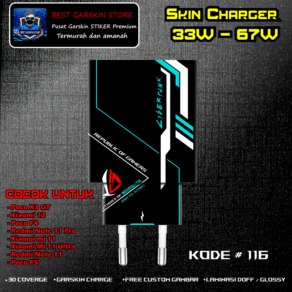 Skin Charger POCO X3 GT, POCO F4, Poco F5 Kode # 116-120 Motif Bisa Custom 