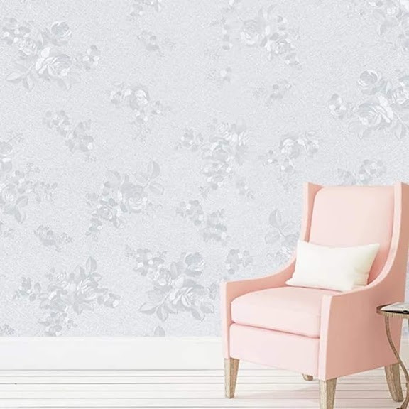 PAKET 3 ROLL Wallpaper Stiker Dinding GH130-2 emboss putih Motif Dan Karakter Premium Quality Wallst