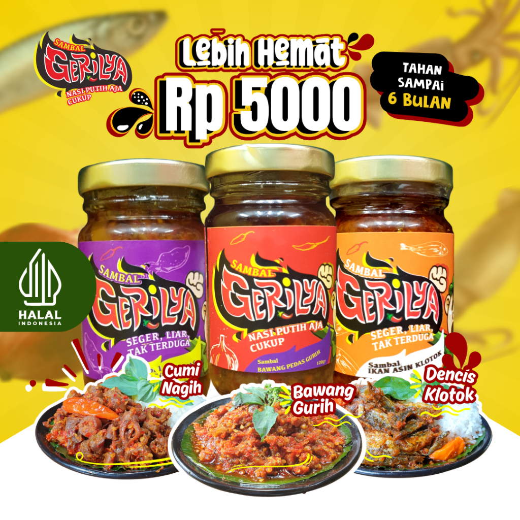 

GERILYA - Paket "CuBaKo" (Sambal Cumi, Sambal Bawang Gurih, Sambal Dencis Klotok)