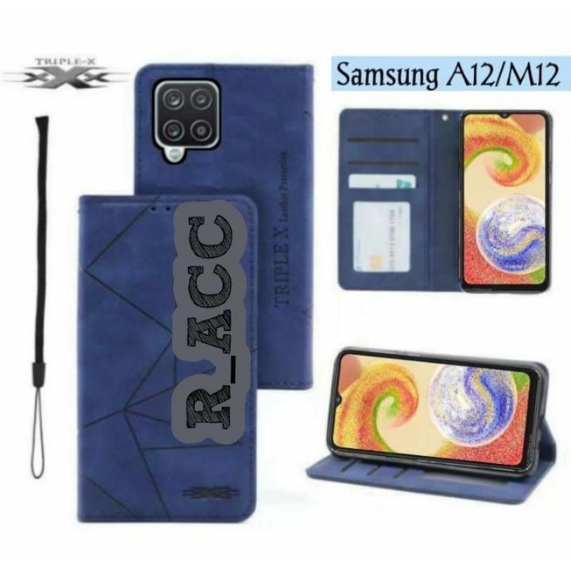 Case Casing Samsung Galaxy A12 M12 F12 Flip Cover Wallet Sarung Hp Dompet Flip Magnet Original Premium Leather Case
