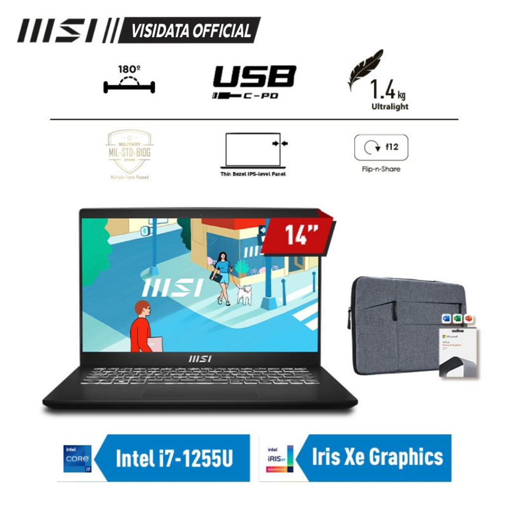 MSI Modern 14-879/1051 Intel Core i7-1255U 16GB 512GB 14"FHD IrisXe W11 OHS