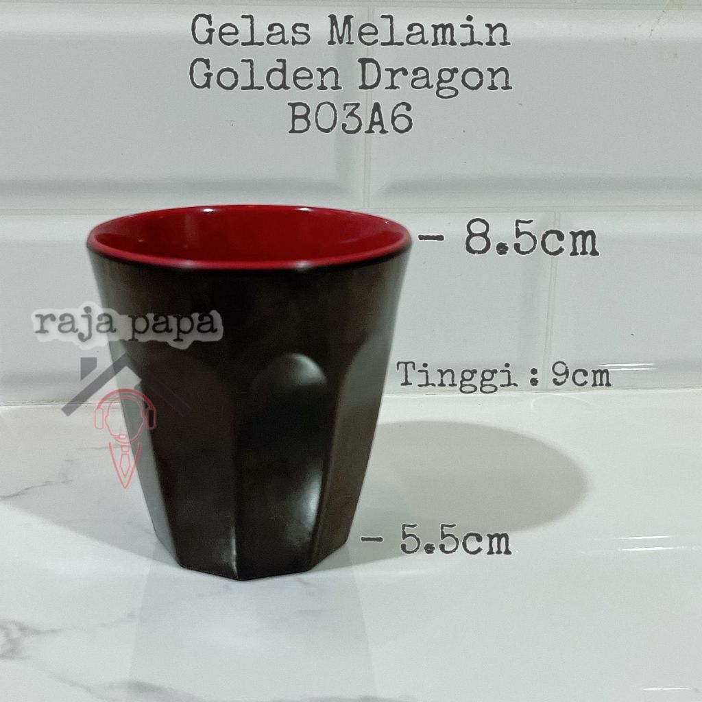 Golden Dragon Gelas Ulir Melamin Hitam Merah Original