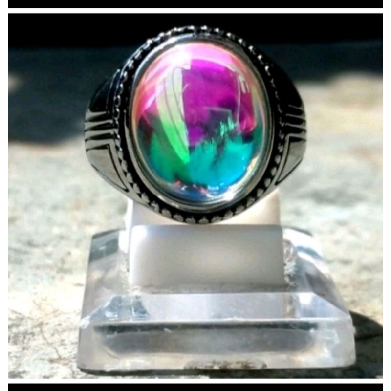 BATU CINCIN KALIMAYA PELANGI RING TITANIUM HITAM SUPER MEWAH