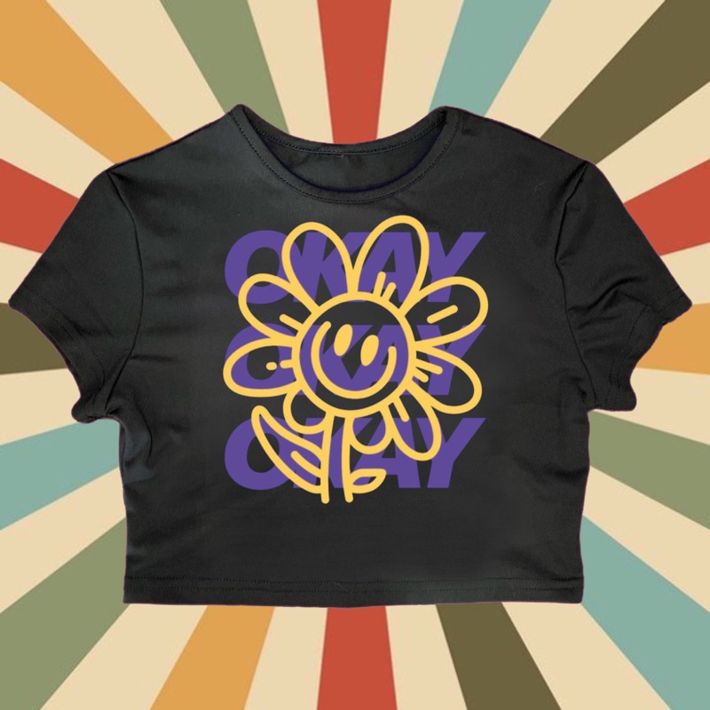 CROP TEE VINTAGE ART FLOWER | CROP TOP VINTAGE WANITA | ART FLOWER CROP TEE VINTAGE