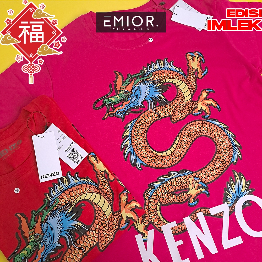 EMIOR Kaos Wanita / Baju Atasan Imlek 2024 tahun naga Perempuan Cewek Cewe Branded Import Impor Prem