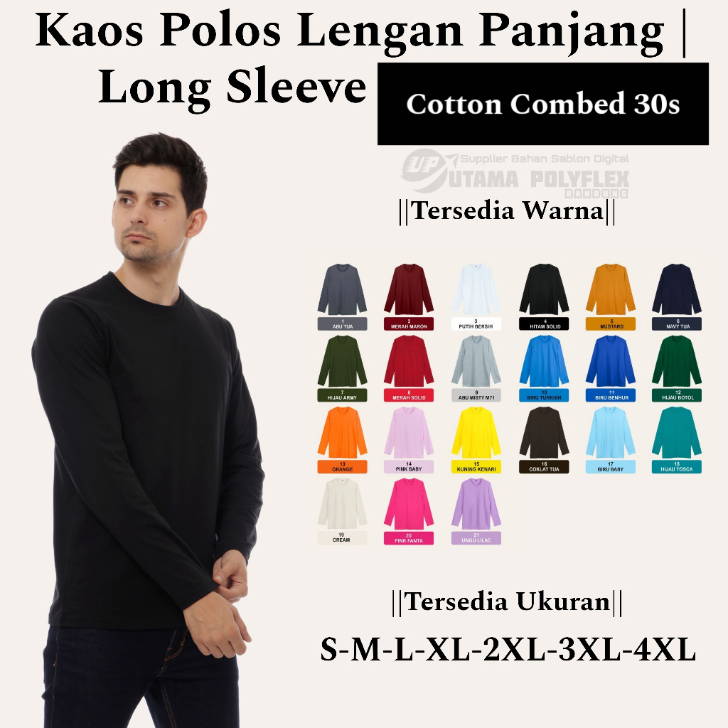 Kaos Polos Lengan Panjang Cotton Combed 30s Premium Quality / Long Sleeve T Shirt