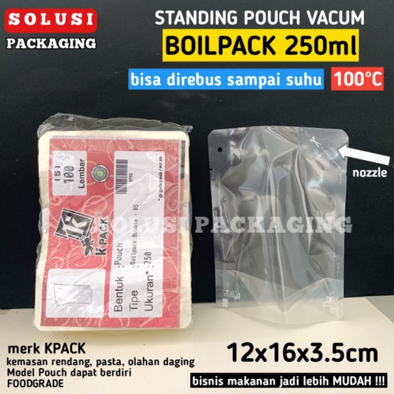 isi 100 STANDING POUCH BOILPACK 250ml KPACK PLASTIK VACUM VAKUM MAKANAN KEMASAN  TAHAN PANAS BISA DI