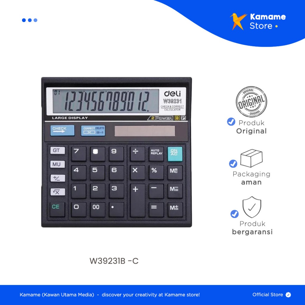 

Deli Desktop Calculator - 12 Digit Desain unik W39231B-W39231N - Kamame