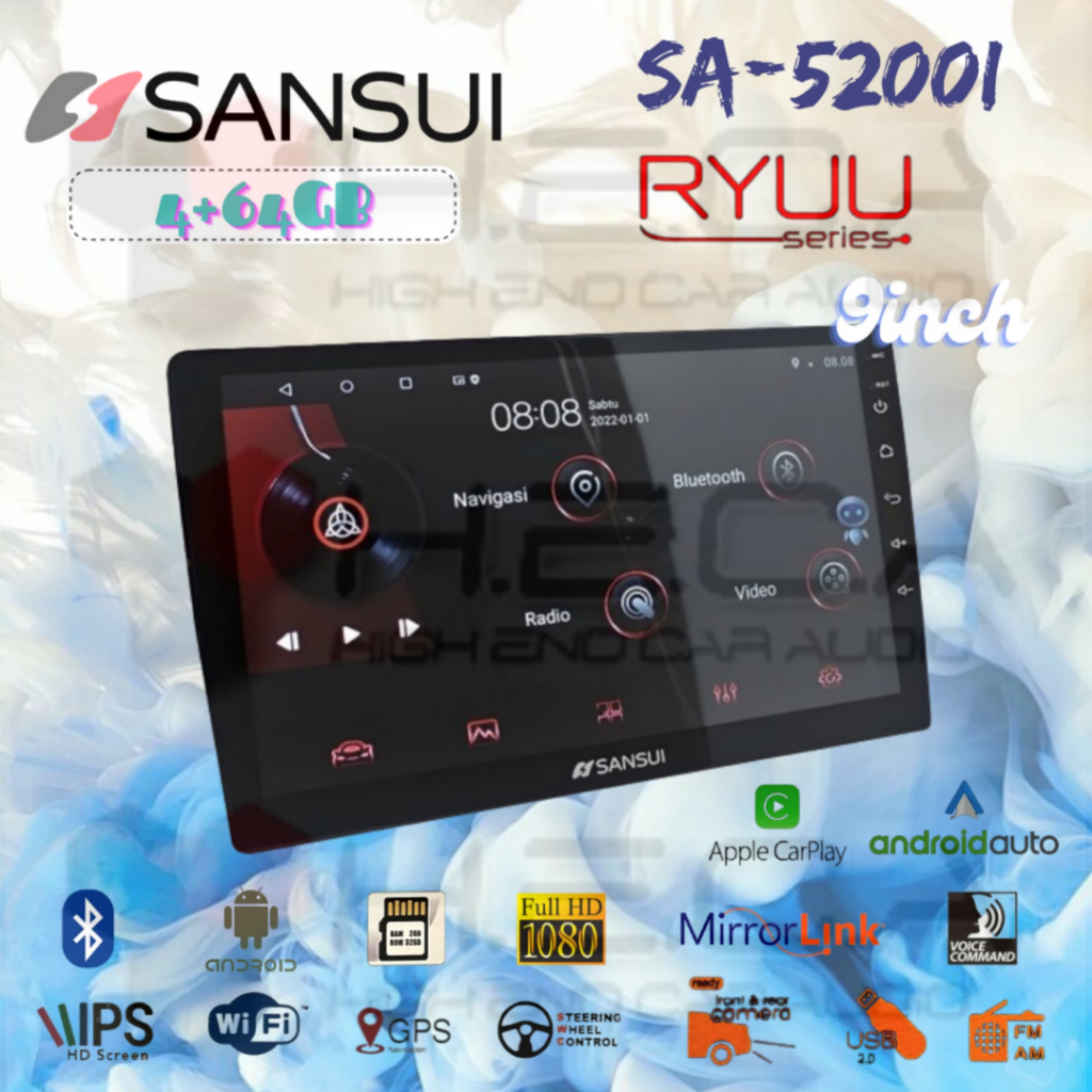 SANSUI RYUU 4/64 GB Android 9" Inch SA-5200I Head Unit Tape TV Mobil