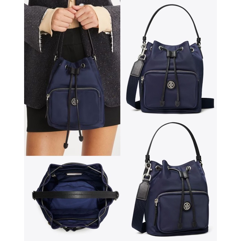 Tory Burch Virginia Bucket Bag Black Navy