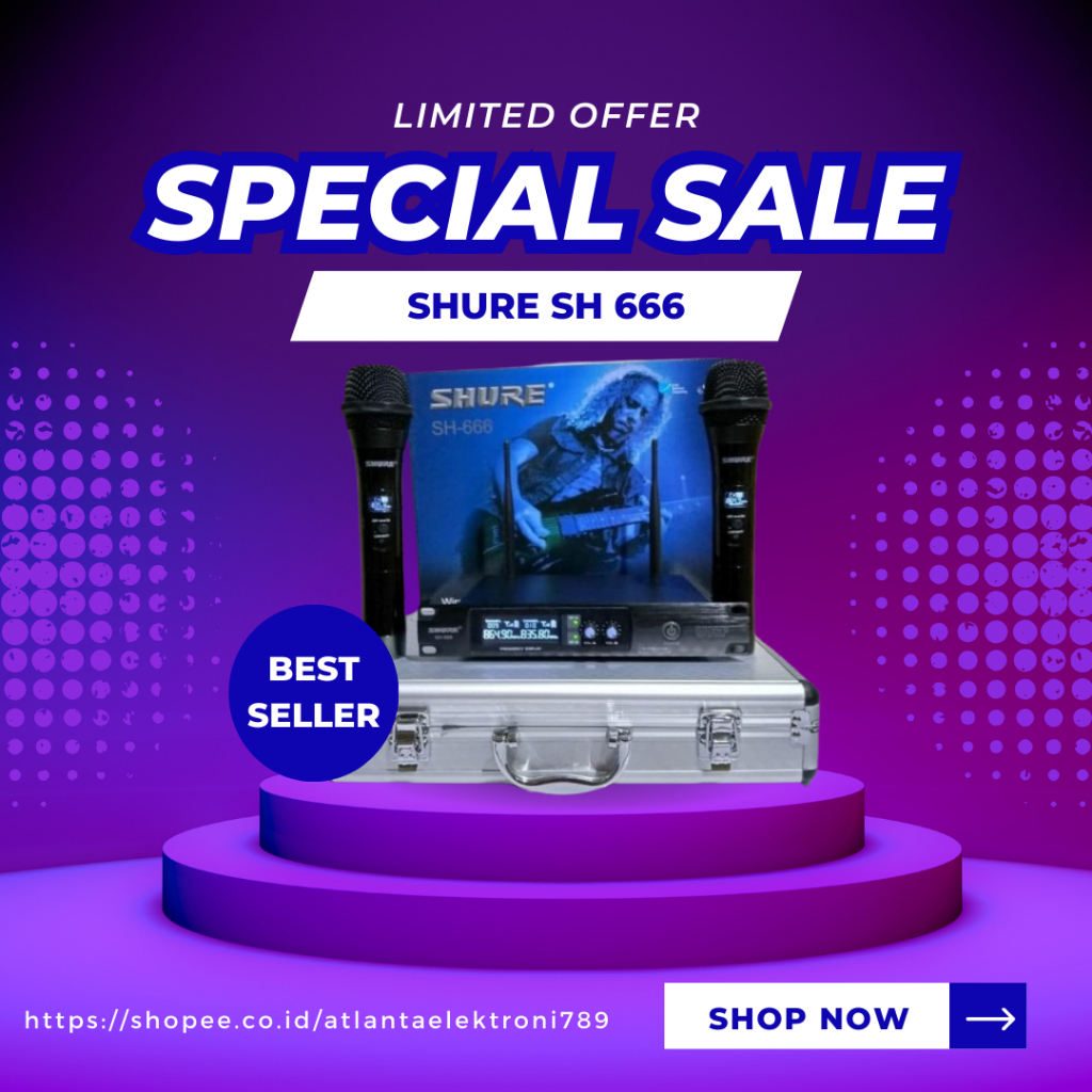 MIC WIRELESS SHURE SH666 SH 666 UHF / SH666 / SH-666 FREE KOPER HARDCASE UHF FREQUENCY RESMI SHURE