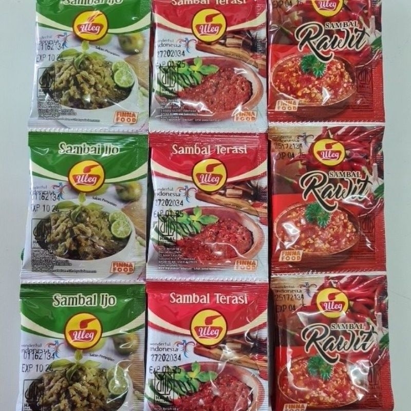 

Uleg Sambal Rawit, Sambal Ijo, Sambal Terasi sachet, Sambal Geprek, Sambal Bawang, Sambal Terasi 18gram
