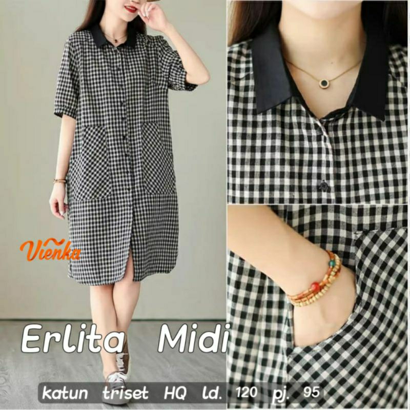 Erlita tunik katun kotak kotak jumbo LD 120 XXL