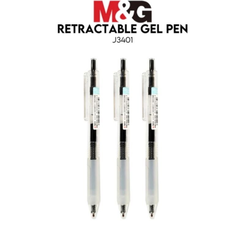 

M&G Retractable Gel Pen 0.5mm with Massage Grip - Pulpen Gel 0.5mm Body Transparan Flexible Clip - AGPJ34011